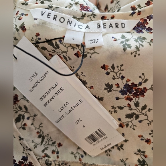 Veronica Beard Riggins Floral Silk Crepe Flounce Mini Dress Beige 4 NWT - Picture 10 of 10